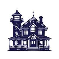 a house with a fence and trees in the background vector