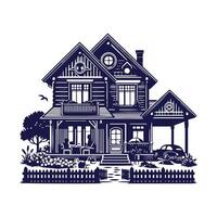 a house with a fence and trees in the background vector
