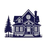 a house with a fence and trees in the background vector