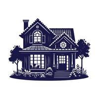 a house with a fence and trees in the background vector
