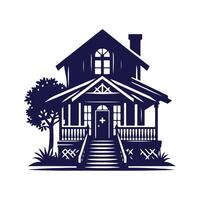 a house with a fence and trees in the background vector