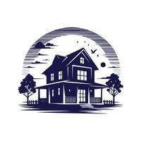 a house with a fence and trees in the background vector