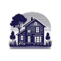 a house with a fence and trees in the background vector