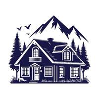 a house with a fence and trees in the background vector