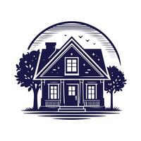 a house with a fence and trees in the background vector