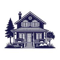 a house with a fence and trees in the background vector