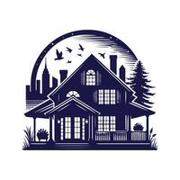 a house with a fence and trees in the background vector