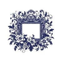 a blue frame with flowers and swirls vector