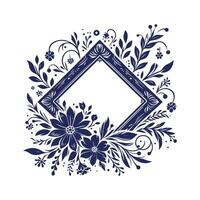 a blue frame with flowers and swirls vector
