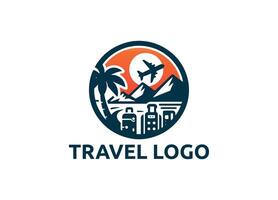 travel logo design with palm trees and mountains vector