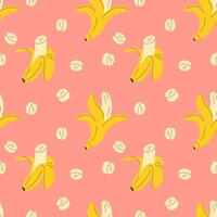 Exotic seamless pattern with yellow sliced and opened bananas vector