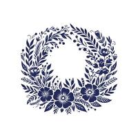 floral frame wreath with blue flowers and leaves on white background vector