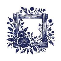a blue floral frame design with leaves and flowers vector