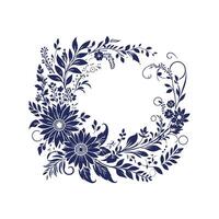a blue floral frame design with leaves and flowers vector