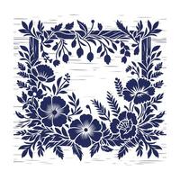 floral frame wreath with blue flowers and leaves on white background vector