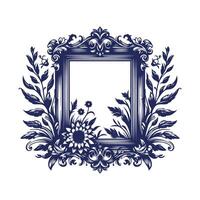 floral frame wreath with blue flowers and leaves on white background vector