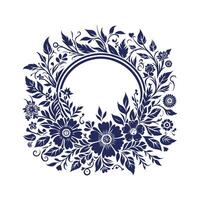 a blue floral wreath on a white background vector