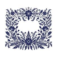 a blue floral frame design with leaves and flowers vector