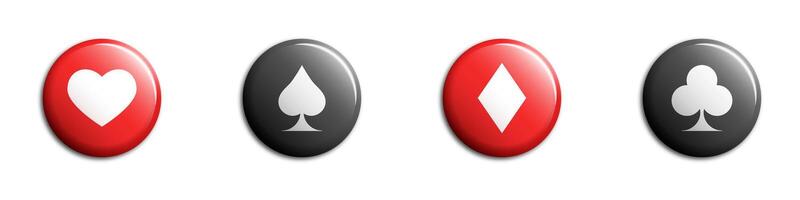 illustration of playing card suit buttons in red and black, perfect for gaming and entertainment designs. vector