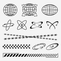 Streetwear Fashion Design elements, retro futuristic design element include globes thorn abstract shape vector