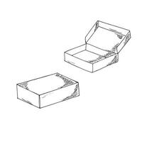 Hand-drawn closed and opened boxes. Craft boxes in sketch style. Isolated on white. vector