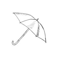 Hand-drawn umbrella. Opened, big umbrella sketch. Isolated in white background. vector