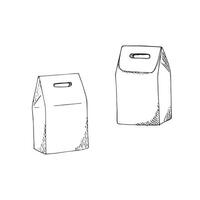 Hand-drawn paper Lunch Bag. Packaging for sandwiches, food, gifts, and other products. Isolated on white background vector