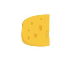 Cheese slice in cartoon style. Image of a sliced large thick piece of cheese. Piece of cheese with holes isolated on white background. vector