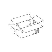 Hand drawn open mailbox. A cardboard box for shipping, mailing, transporting, or for storing things. Sketch style isolated illustration. vector
