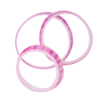 Top view of fresh red or purple onion rings or slices isolated with clipping path in file format png