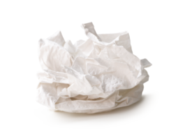 Front view of screwed or crumpled tissue paper balls after use isolated with clipping path and shadow in file format png