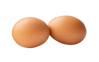 Side view of two brown chicken eggs isolated with clipping path in file format png