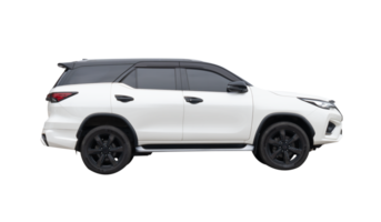 Side view of white SUV car isolated with clipping path in file format png