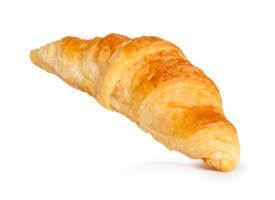 Side view of delicious brown croissant isolated with clipping path and shadow in file format png
