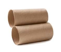 Side view of brown tissue paper cores in stack isolated with clipping path and shadow in file format png