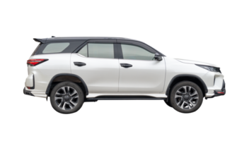 Side view of beautiful white SUV car isolated with clipping path in file format png