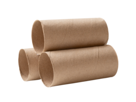 Side view of brown tissue paper cores in stack isolated with clipping path in file format png