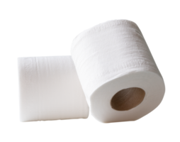Front view of white tissue paper rolls in stack isolated with clipping path in file format png