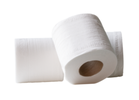 Front view of white tissue paper rolls in stack isolated with clipping path in file format png