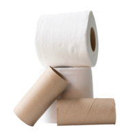 Front view of white tissue paper rolls with cores in stack isolated with clipping path in file format png