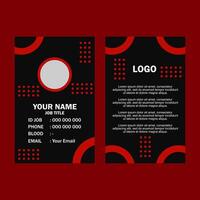 Black and red business card template with contact information. vector
