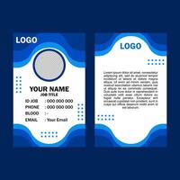 A blue and white business card with waves and contact info. vector