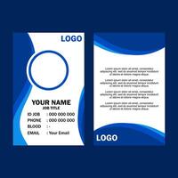 A blue and white business card with waves and contact info. vector