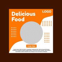 social media post template design. A white and orange new menu template with a call to action. vector
