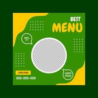 Green and white social media template with a best menu message. vector