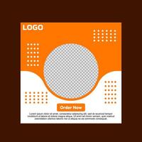 social media post template design. A white and orange new menu template with a call to action. vector