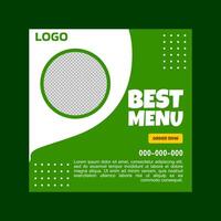 Green and white social media template with a best menu message. vector