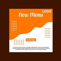 social media post template design. A white and orange new menu template with a call to action. vector