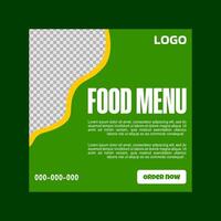 Green and white social media template with a best menu message. vector