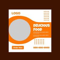 social media post template design. A white and orange new menu template with a call to action. vector